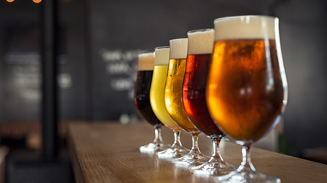 Glasses with different sorts of draught beer