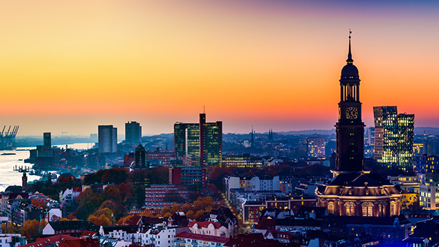panoramic aerial view of downtown hamburg